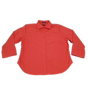 Faconnable Womens XL Button Up 3/4 Sleeve Shirt Top Blouse Pink